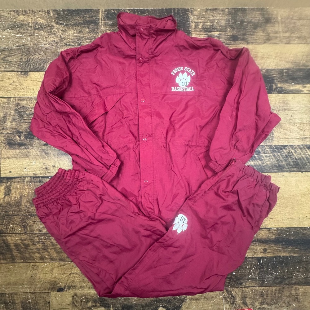 Vintage Ferris State‎ Bulldogs Basketball Tracksuit Set Maroon Size L Costume